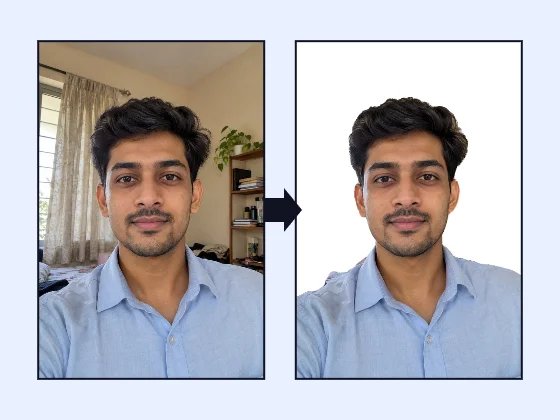 Sample: a portrait with a busy room behind it, and the same portrait on a plain white background