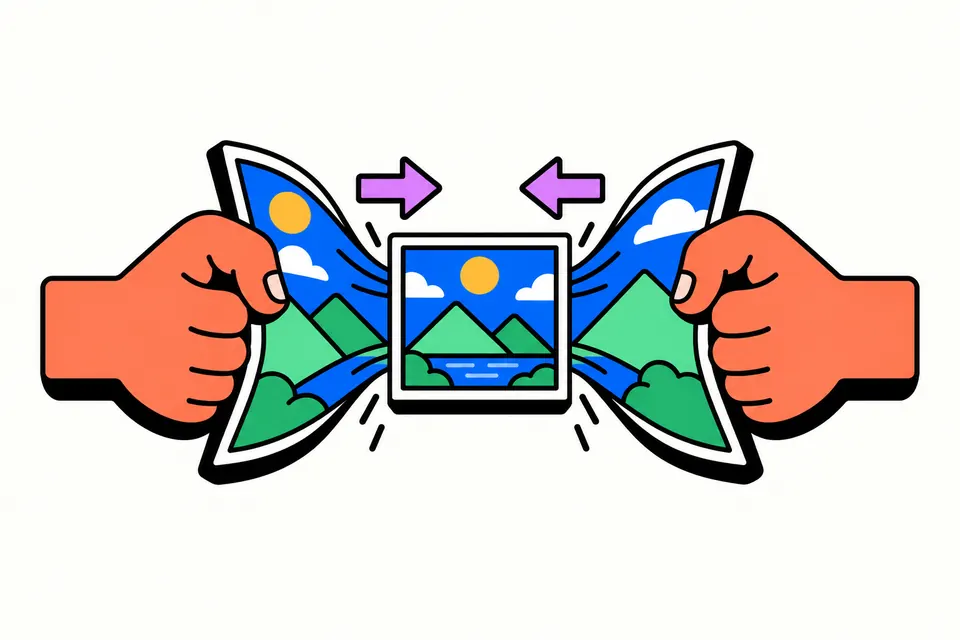 Illustration of a large photo being squeezed into a smaller frame